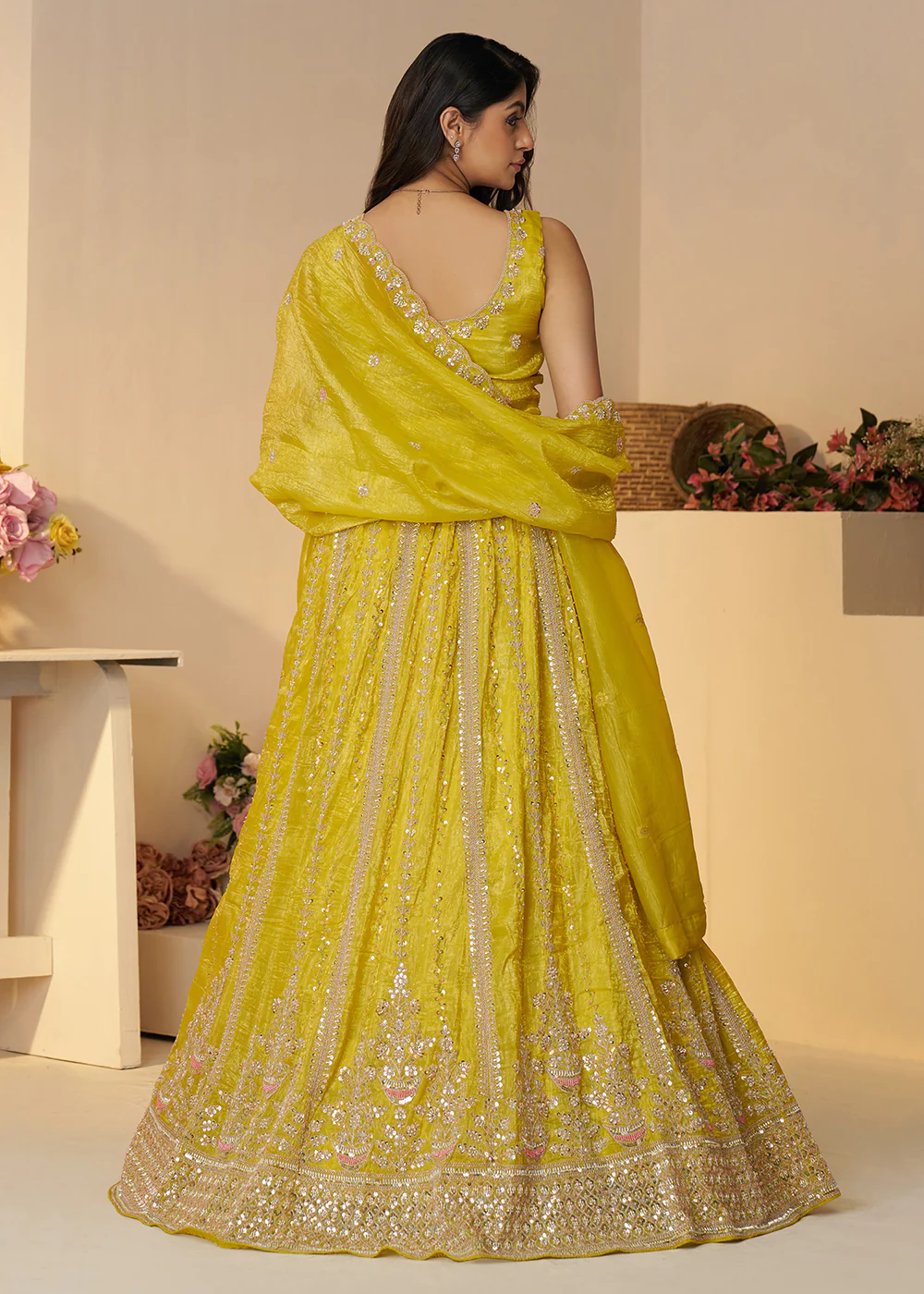 Yellow Jimmy Choo Material Wedding Festive Lehenga Choli - Image 3
