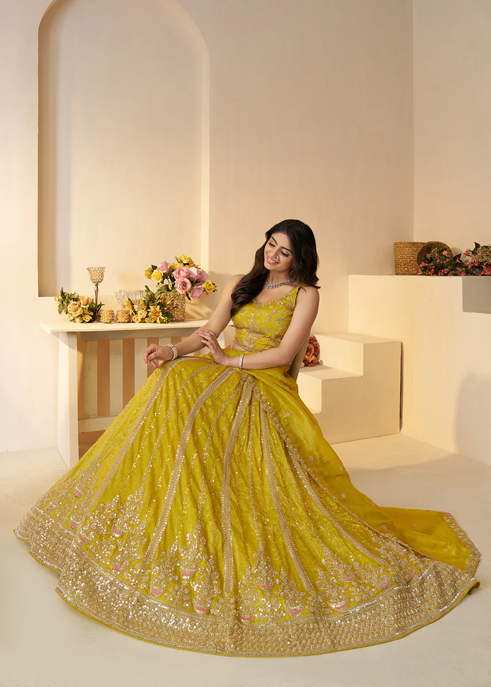 Yellow Jimmy Choo Material Wedding Festive Lehenga Choli - Image 4