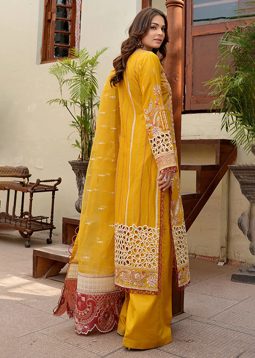 Yellow Lawn Dress - Bahaar Luxury Lawn '23 by Mariyam's - Giaa B-1017 - Image 3