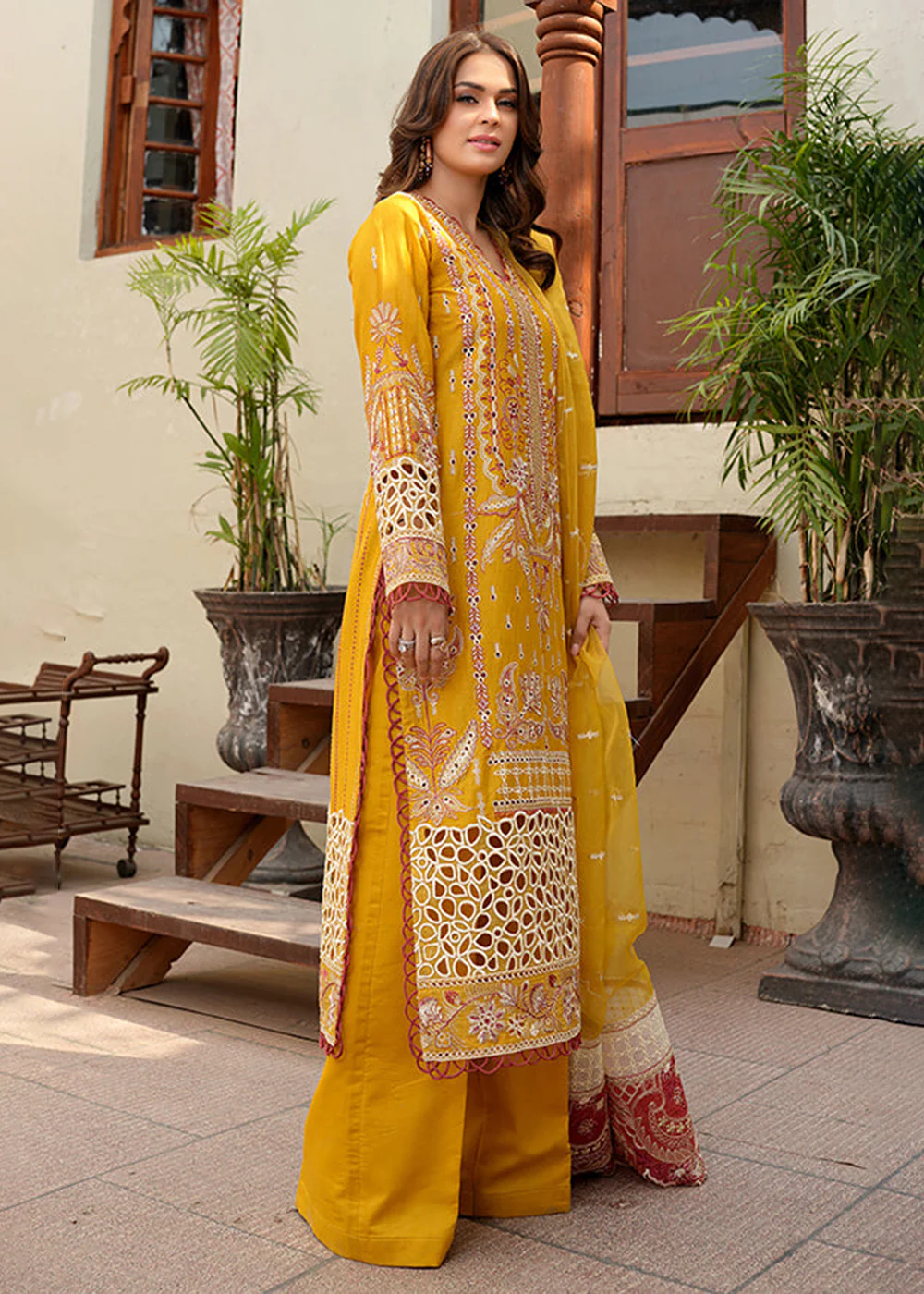 Yellow Lawn Dress - Bahaar Luxury Lawn '23 by Mariyam's - Giaa B-1017 - Image 4