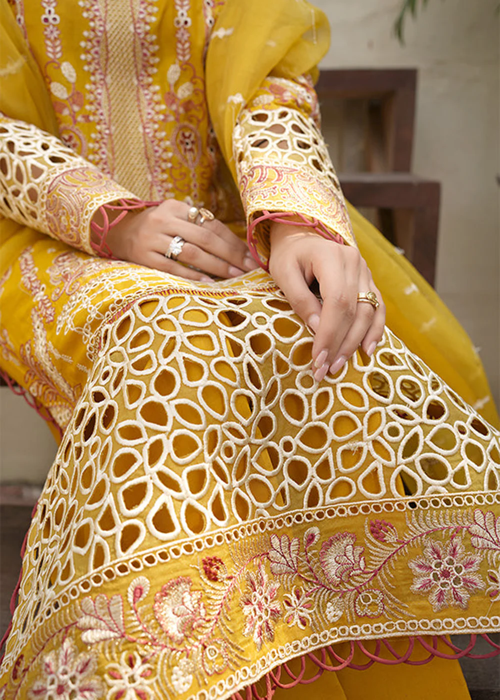 Yellow Lawn Dress - Bahaar Luxury Lawn '23 by Mariyam's - Giaa B-1017 - Image 6