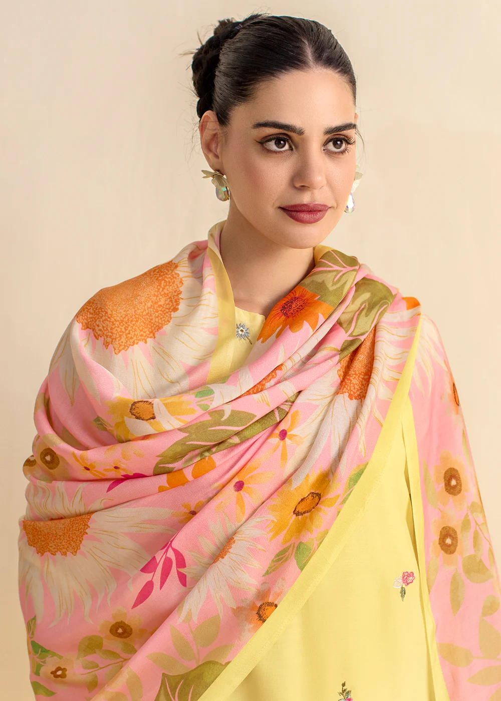 Yellow Lawn Material Embroidered Festive Salwar Suit - Image 2