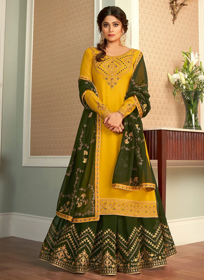 Yellow Lehenga Suit featuring Shamita Shetty - Image 3