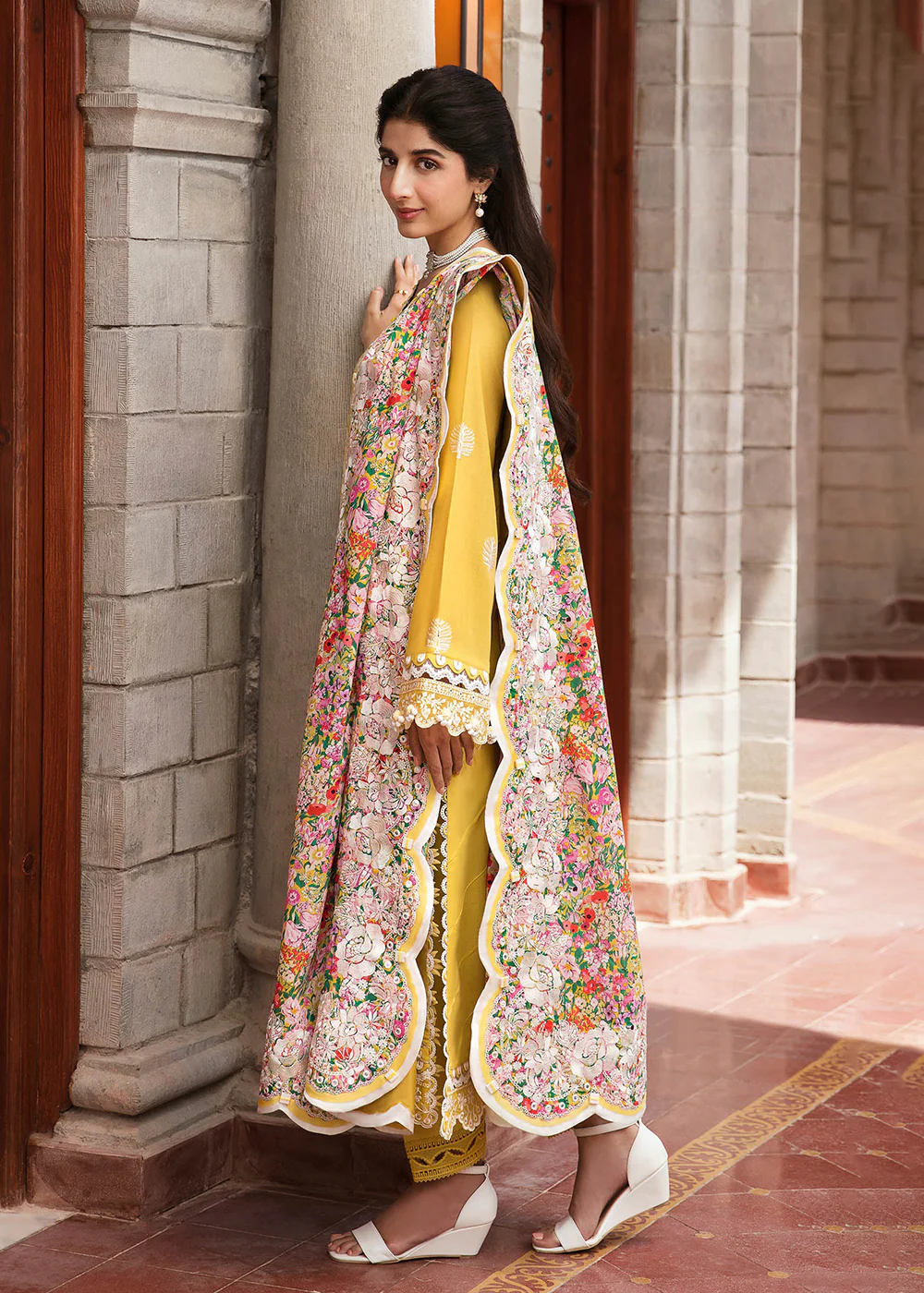 Yellow Luxury Lawn Suit | Zaha | Festive Lawn '23 | FERESHTEH - ZF23-01 - Image 3