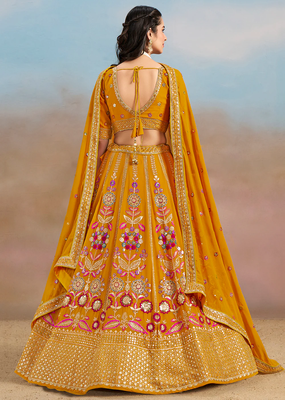Yellow Multi Color Threads Work Festive Lehenga Choli - Image 3