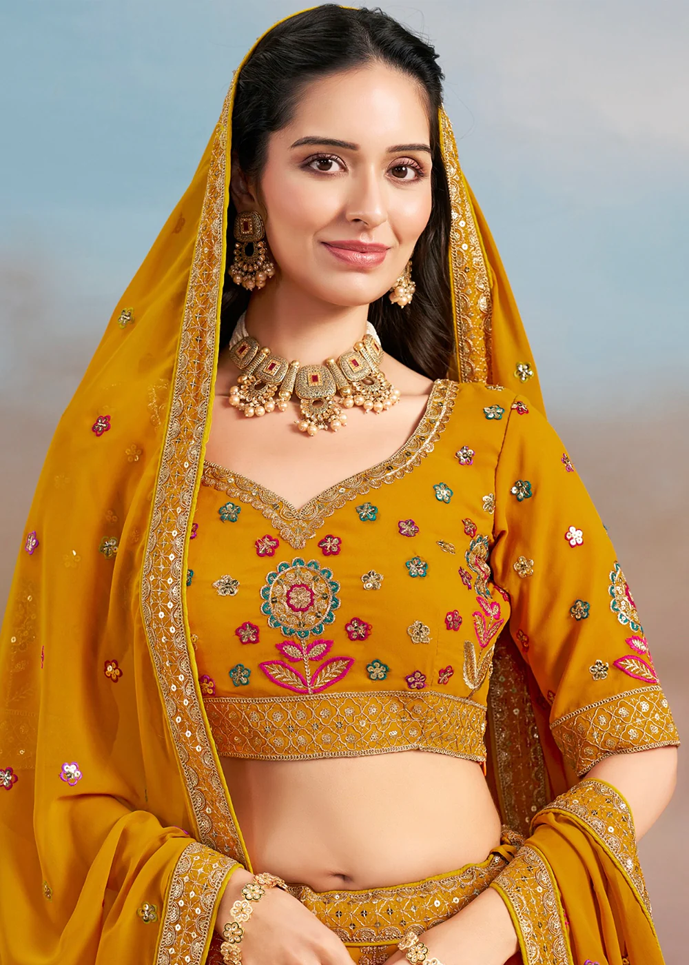 Yellow Multi Color Threads Work Festive Lehenga Choli - Image 6
