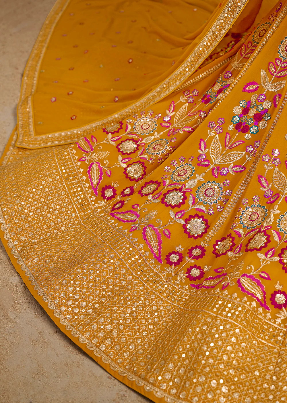 Yellow Multi Color Threads Work Festive Lehenga Choli - Image 9