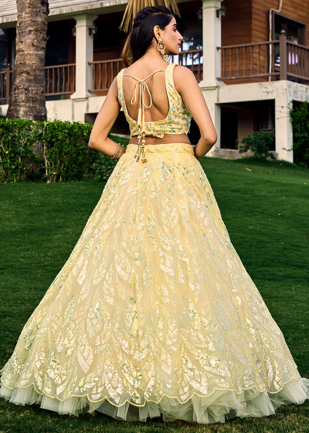 Yellow Multi Sequins & Thread Wedding Lehenga Choli - Image 10