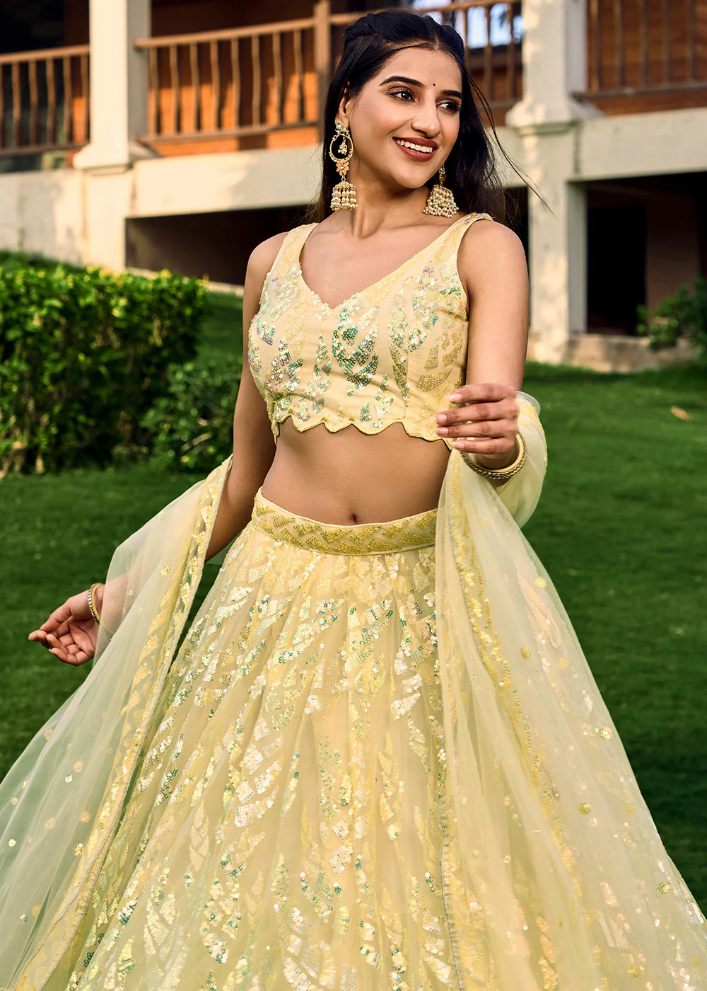 Yellow Multi Sequins & Thread Wedding Lehenga Choli - Image 2