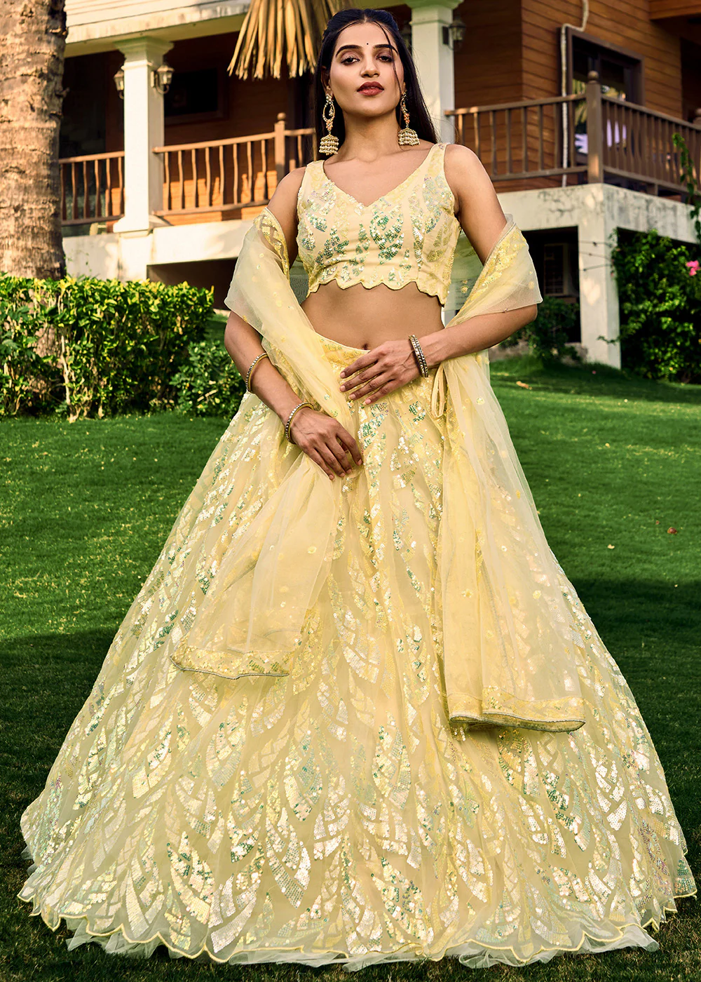 Yellow Multi Sequins & Thread Wedding Lehenga Choli - Image 5