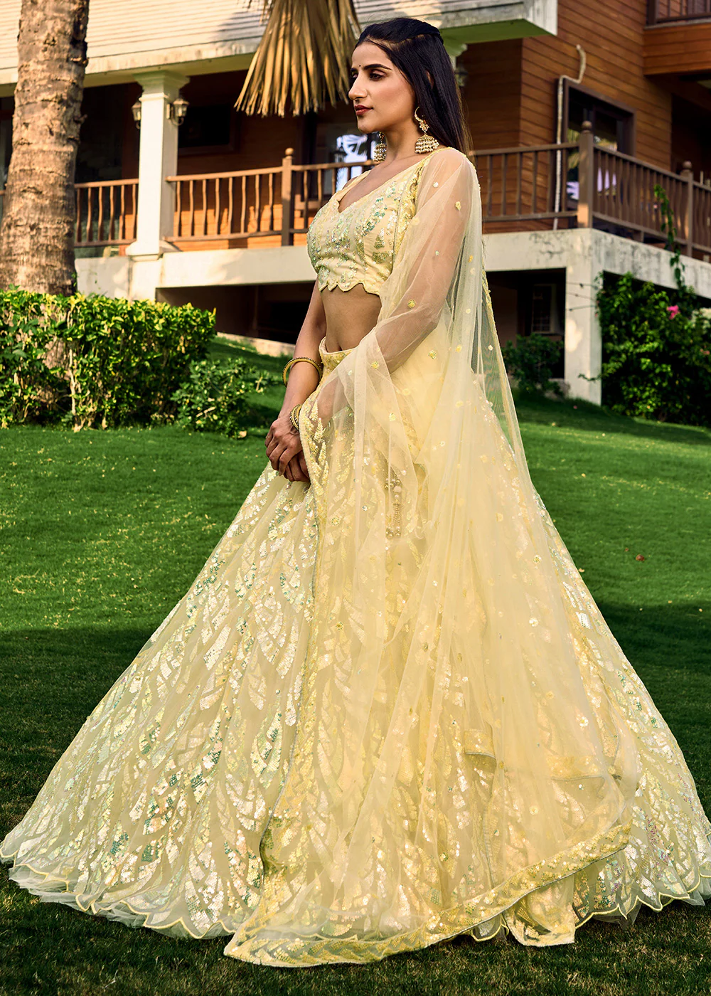 Yellow Multi Sequins & Thread Wedding Lehenga Choli - Image 8