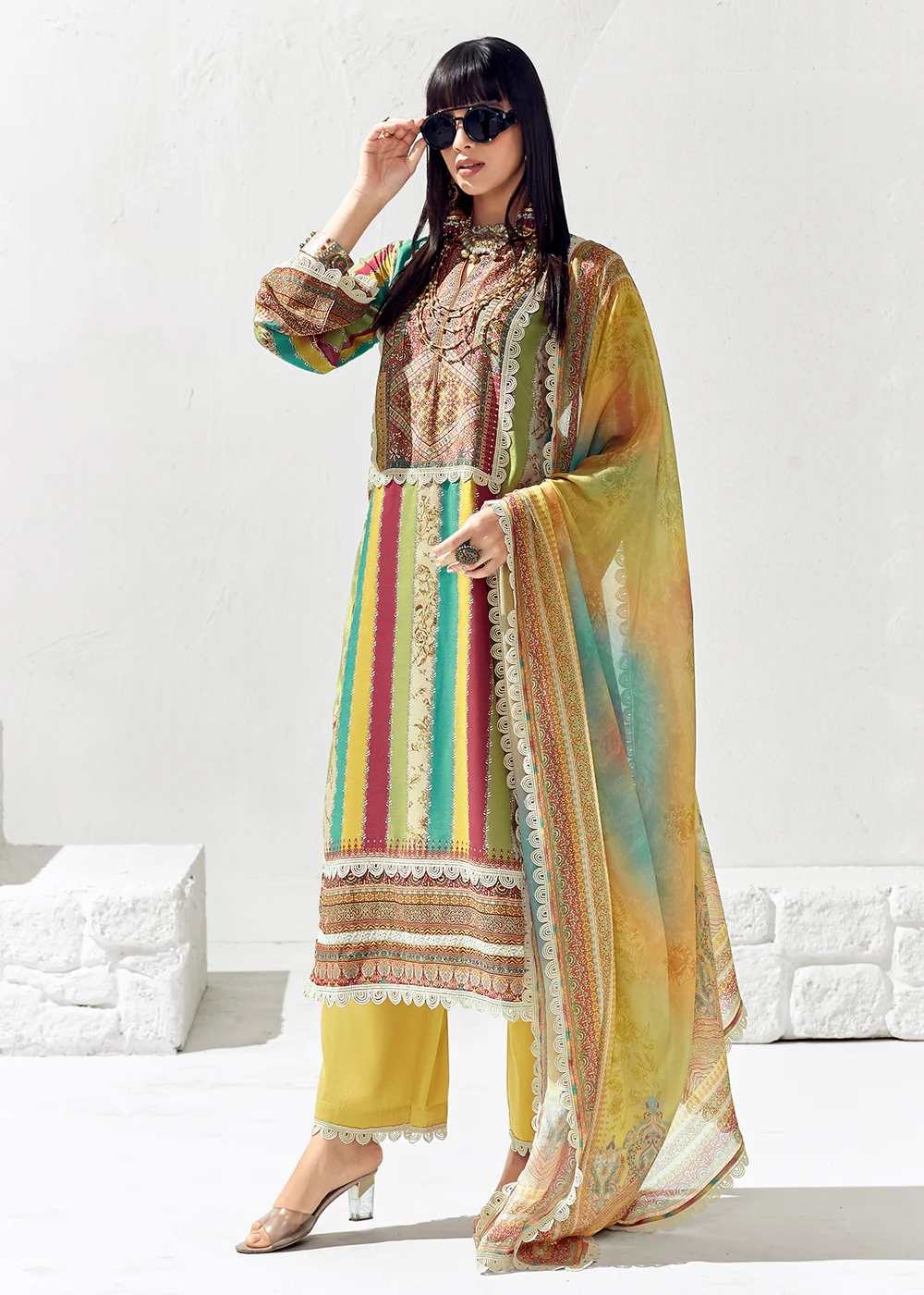 Yellow Multicolor Cotton Lawn Digital Printed Salwar Suit