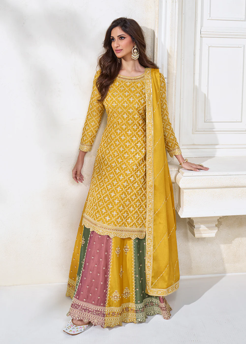 Yellow Multicolor Sequins Embroidered Lehenga Skirt Suit - Image 3