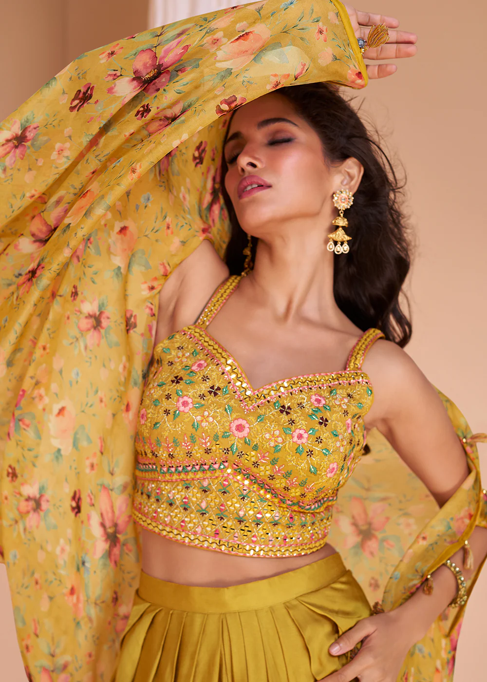 Yellow Mustard Satin Silk Indo Western Style Dhoti Pant Suit - Image 2