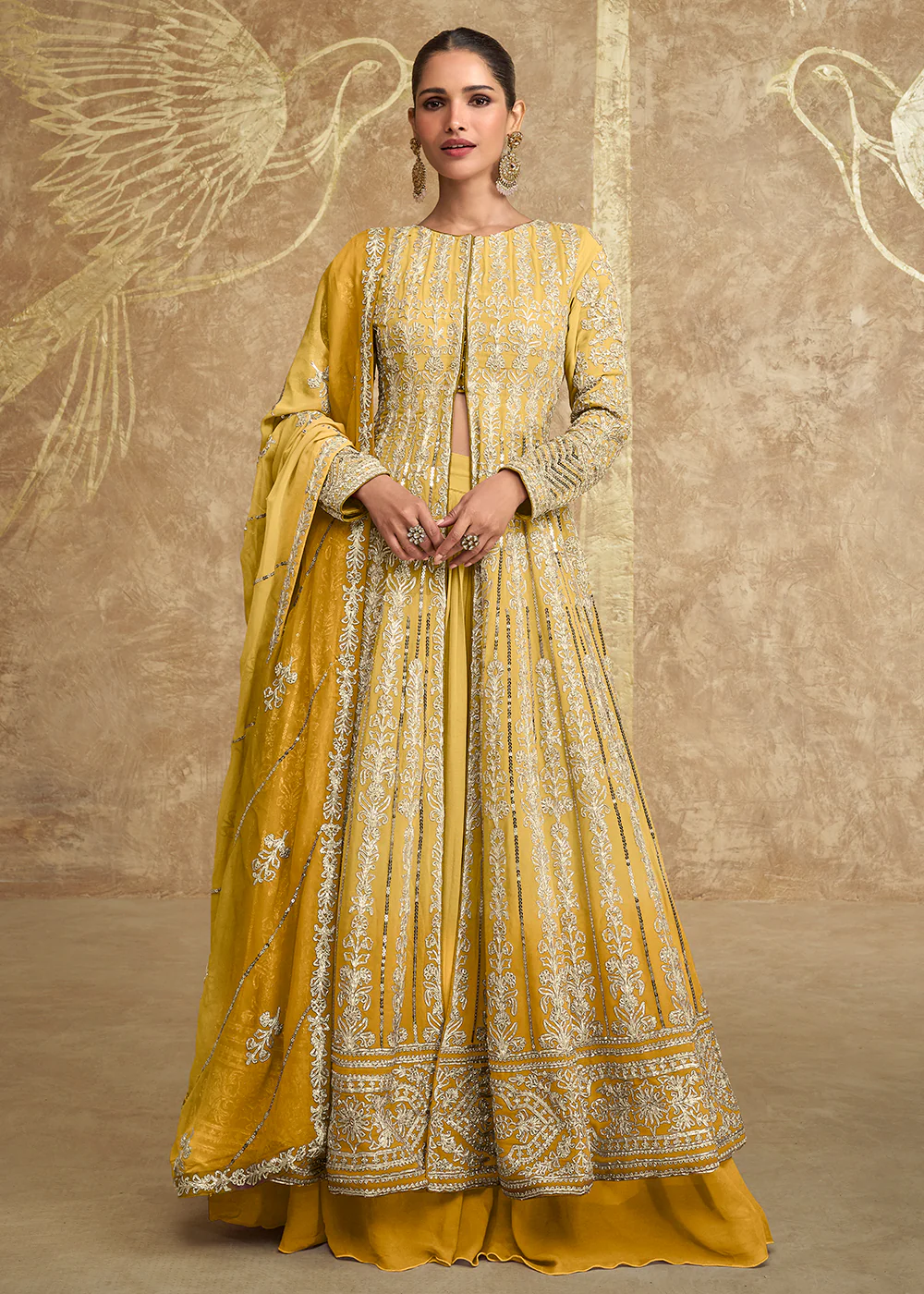 Yellow Ombre Slit Georgette Skirt Style Anakali Suit