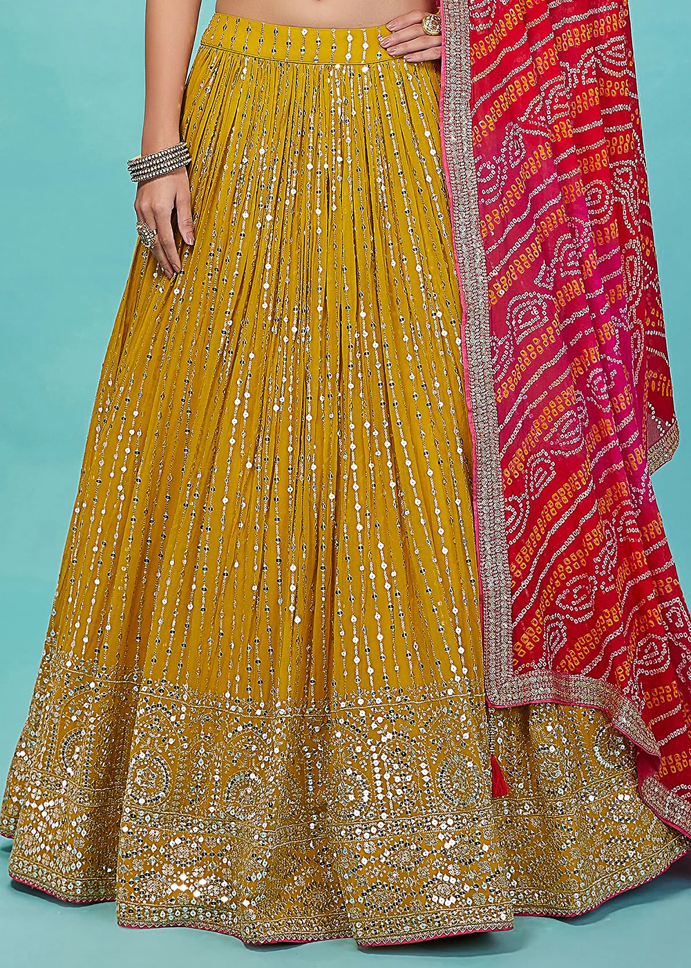 Yellow & Pink Festive Style Embroidered Lehenga Choli - Image 3