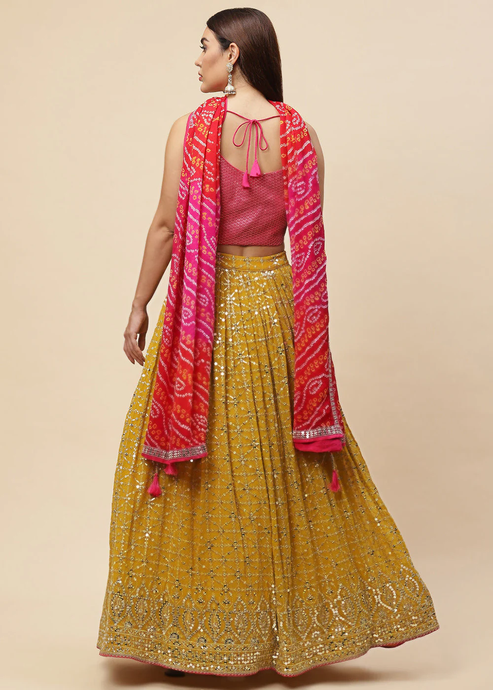 Yellow & Pink Festive Style Embroidered Lehenga Choli - Image 3