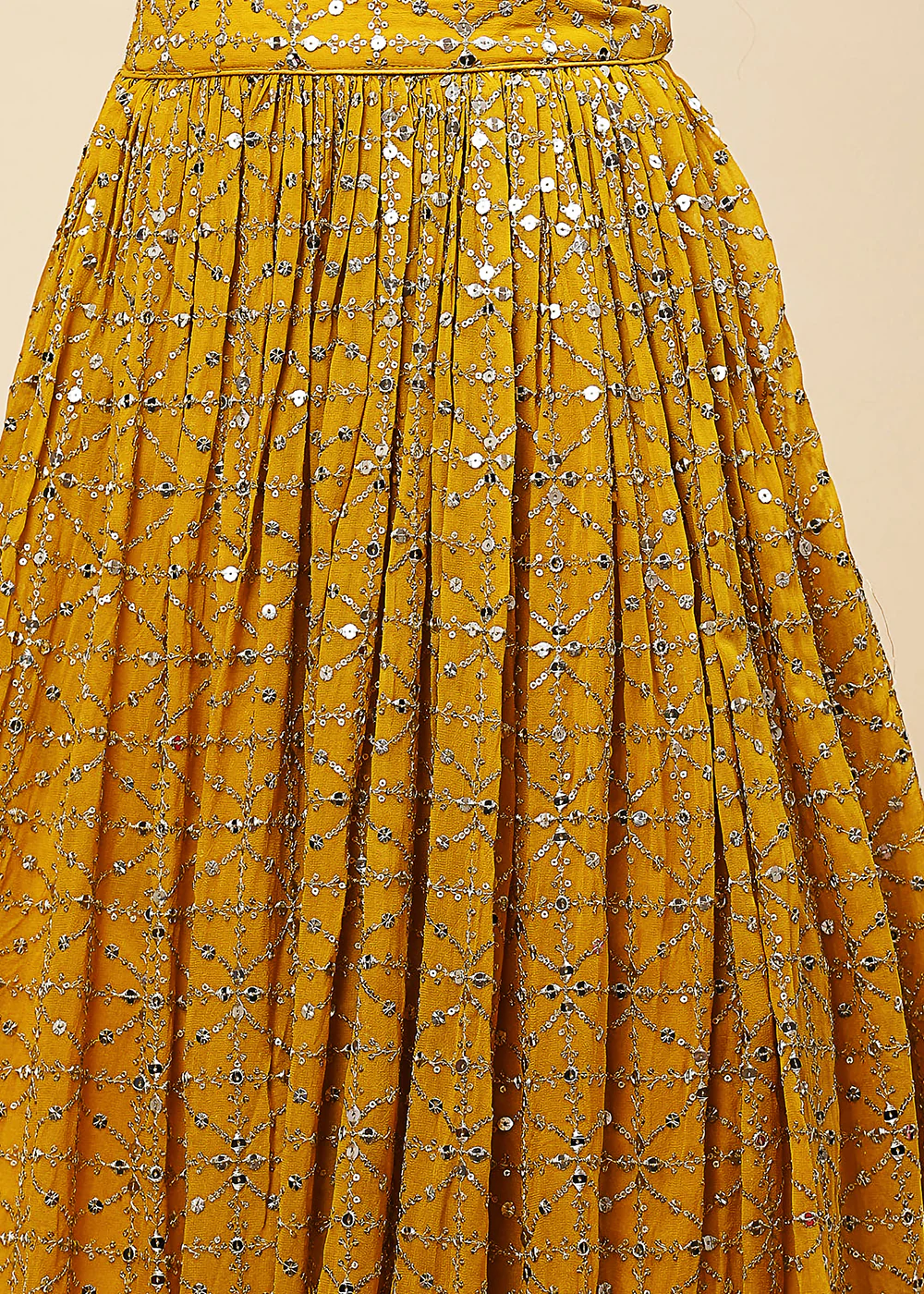Yellow & Pink Festive Style Embroidered Lehenga Choli - Image 6