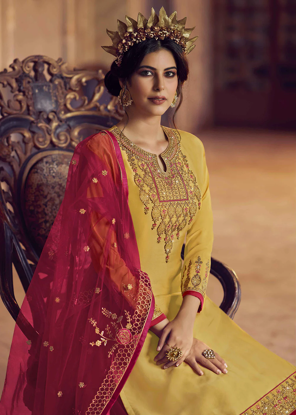 Yellow & Pink Lehenga/Pant Style Trendy Suit - Image 2