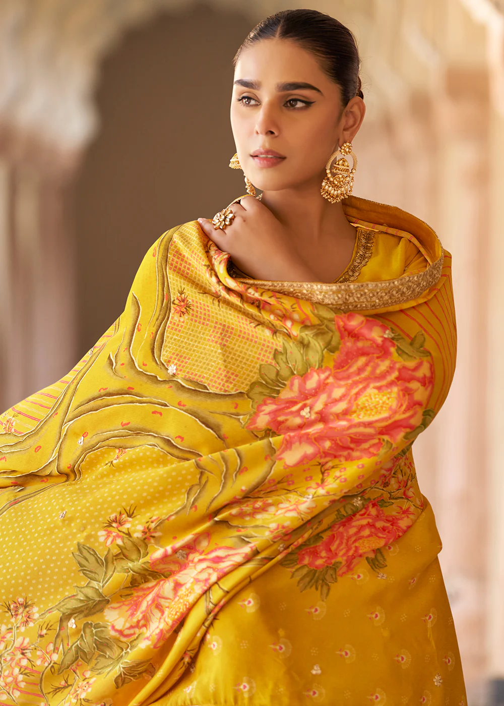 Yellow Premium Chinnon Silk Festive Wear Gharara Suit - Image 4