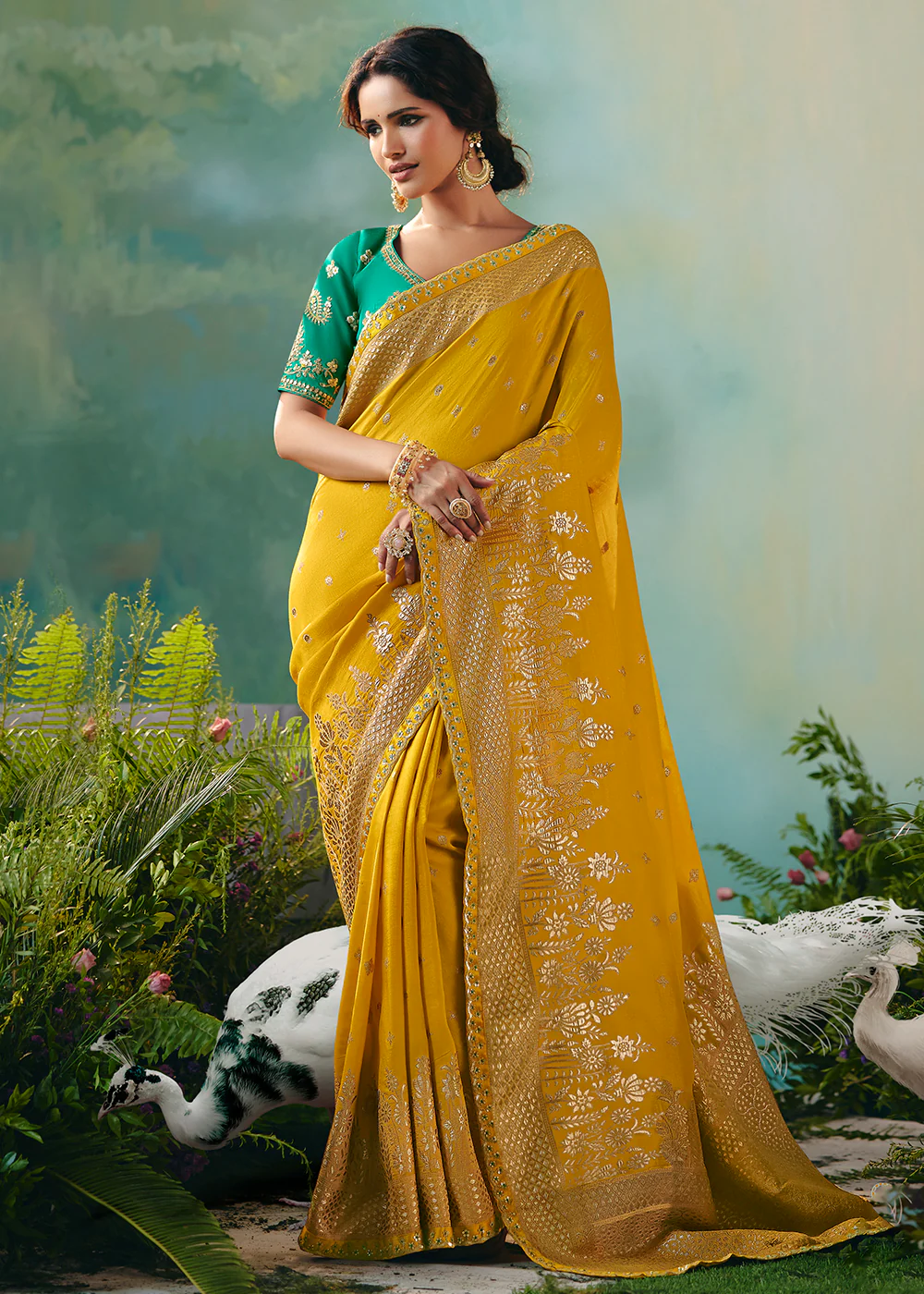 Yellow Premium Dola Viscose Silk Wedding Wear Saree