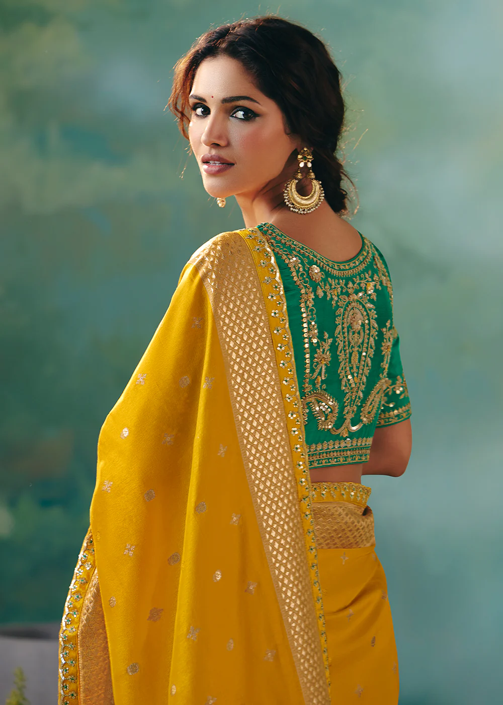 Yellow Premium Dola Viscose Silk Wedding Wear Saree - Image 3