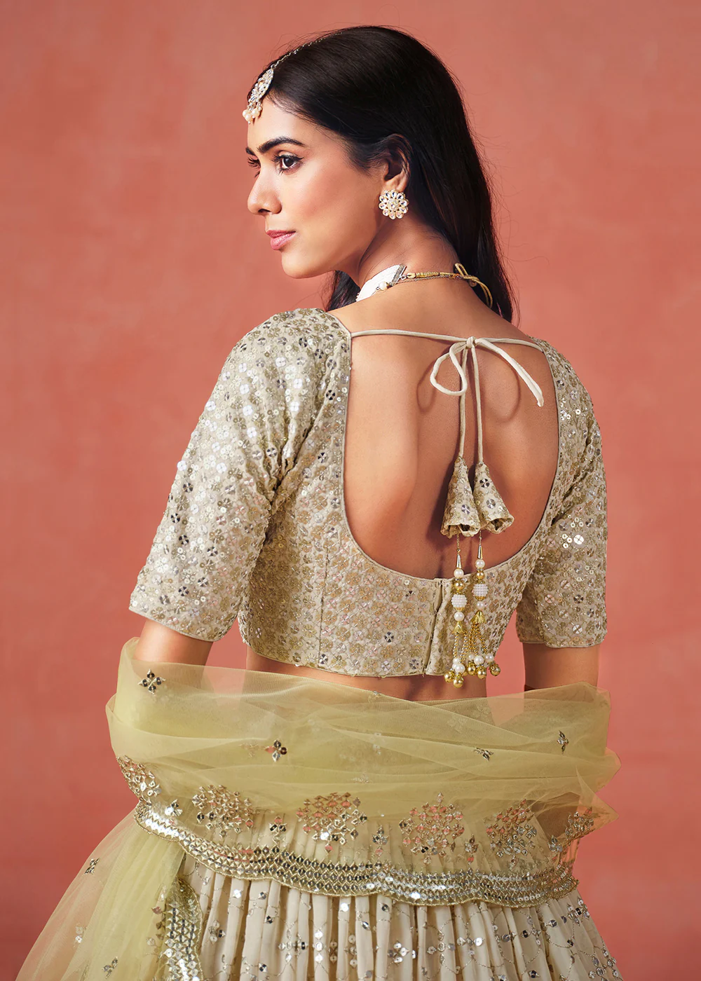 Yellow Sequins & Zari Embroidered Wedding Lehenga Choli - Image 6