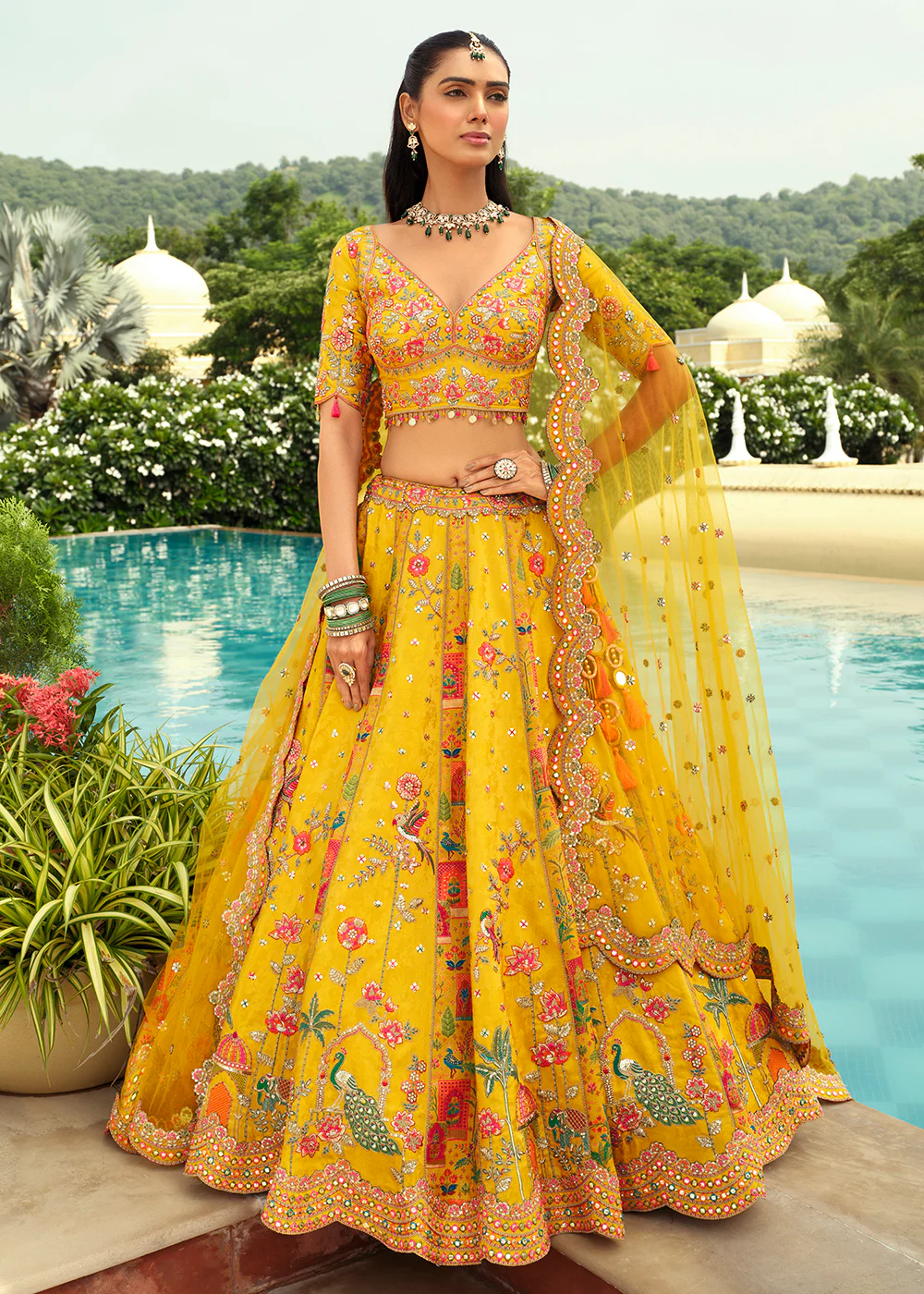 Yellow Silk with Embroidered Bridal Lehenga Choli