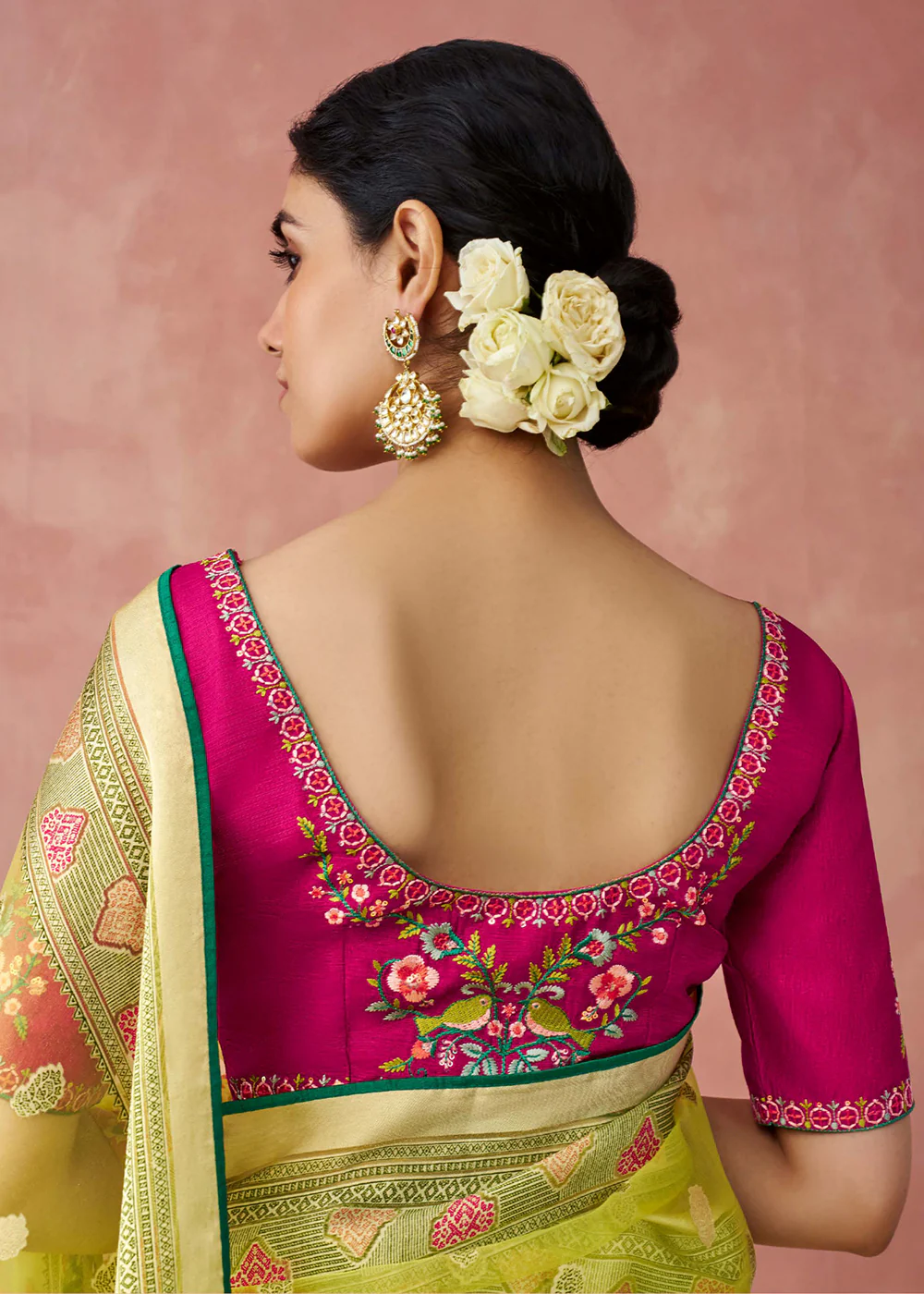 Yellow Soft Brasso Organza Printed Festive Classic Saree - Image 3