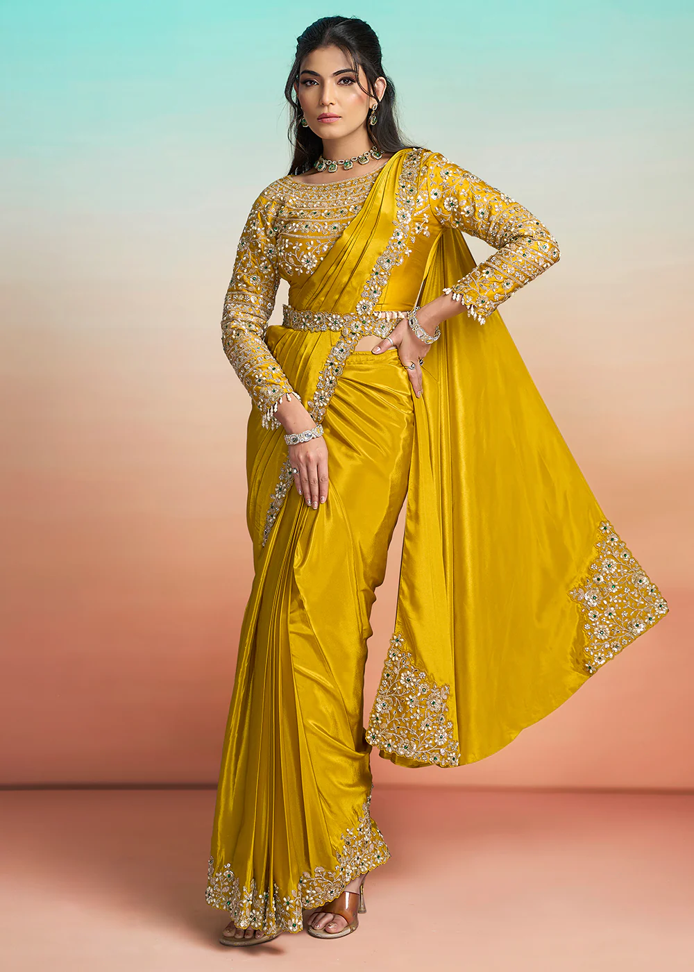 Yellow Wedding Party Ready to Wear Saree
