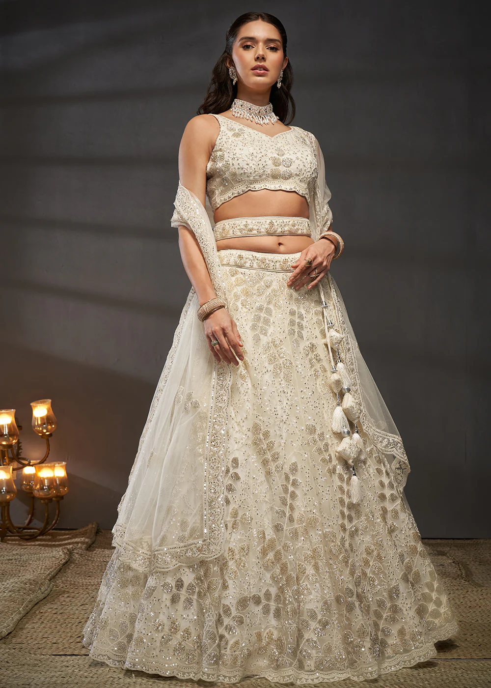 Zarkan Embroidered Cream Designer Bridal Lehenga Choli
