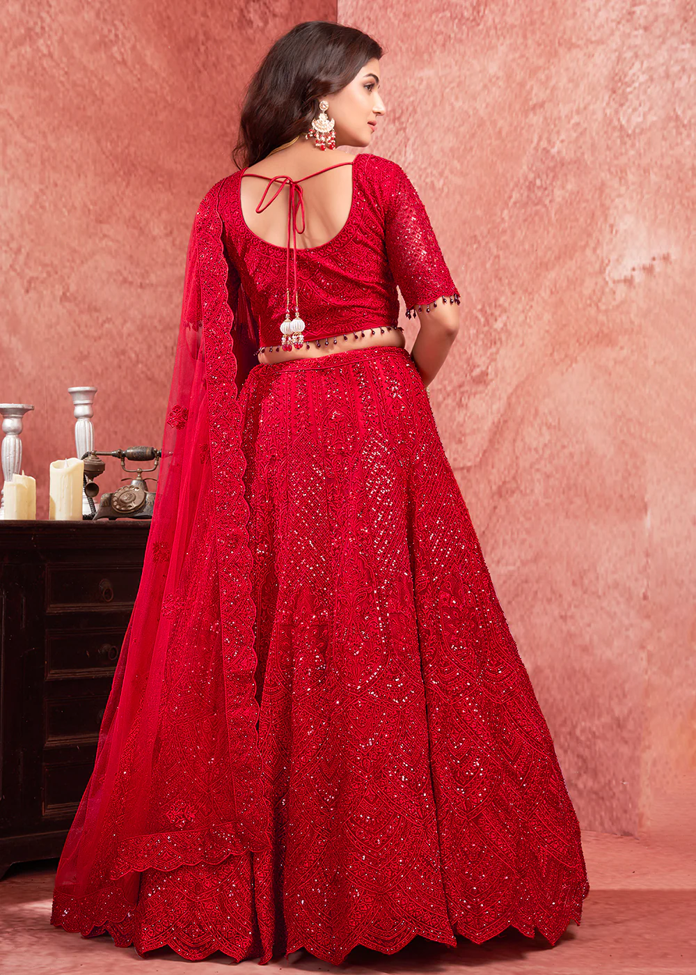 Zarkan Heavy Embroidered Red Bridal Lehenga Choli - Image 3