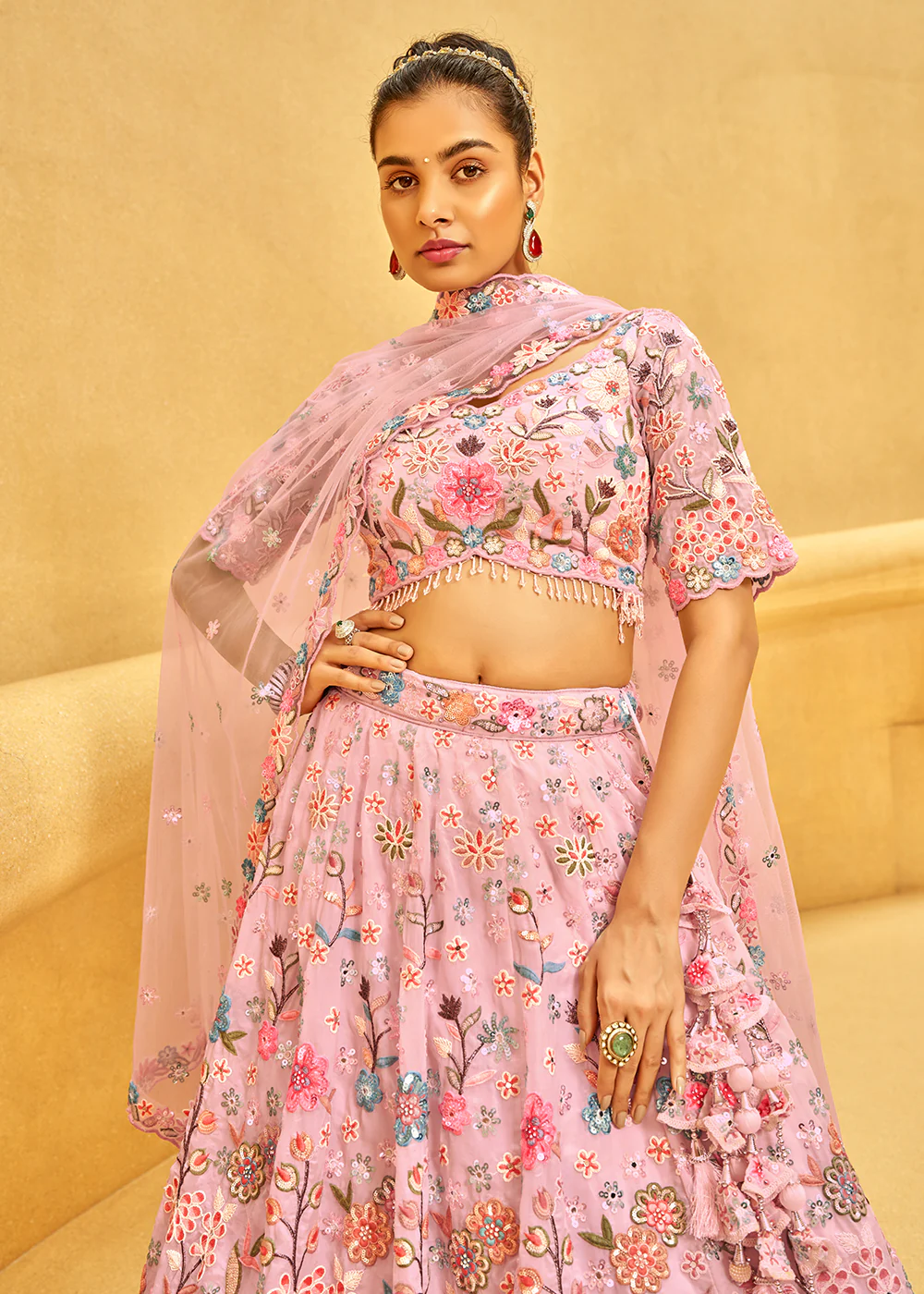 Zarkan & Sequins Embroidered Pink Designer Lehenga Choli - Image 2