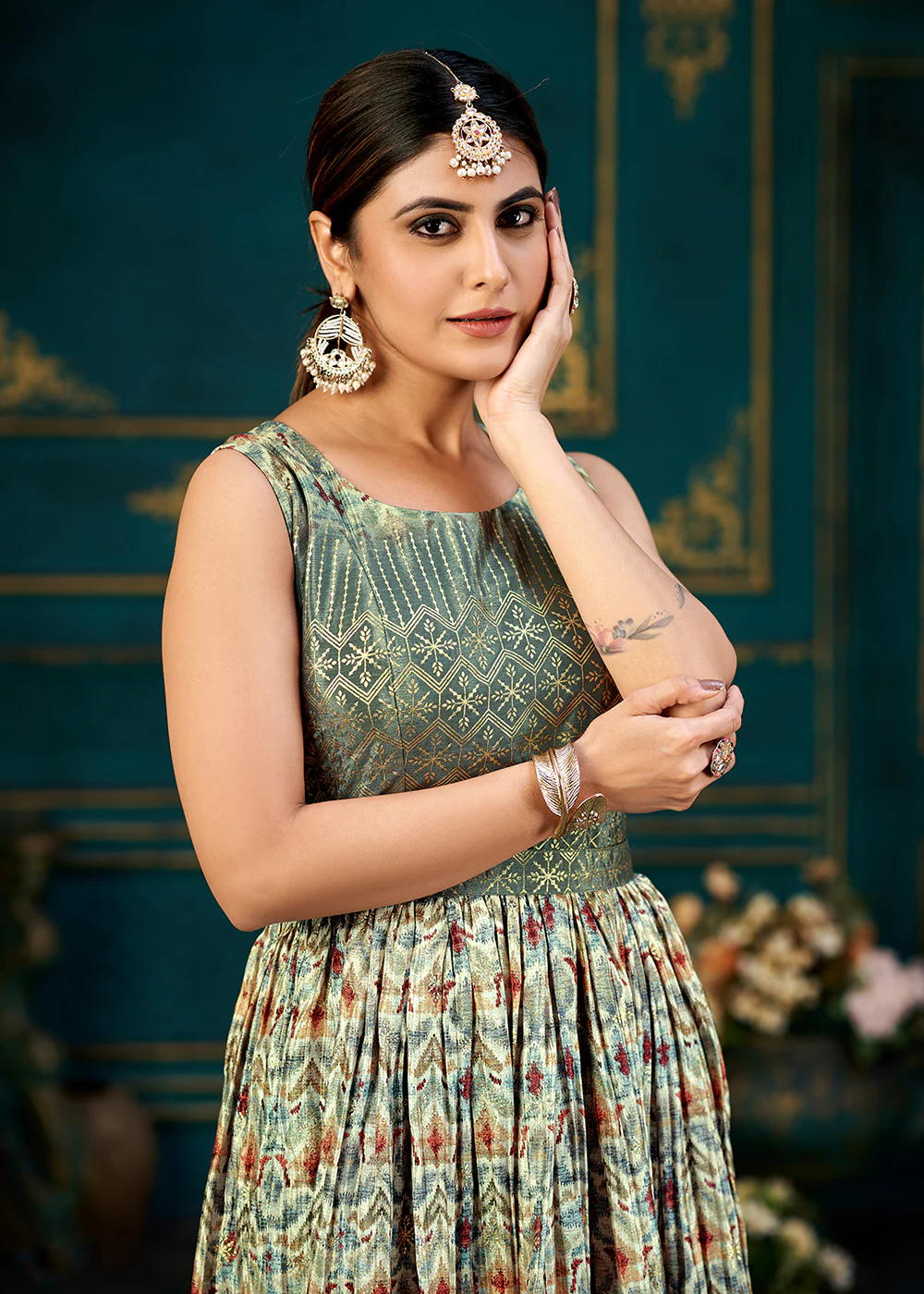 Zesty Multicolor Digital Foil Printed Ready to Wear Gown - Image 2